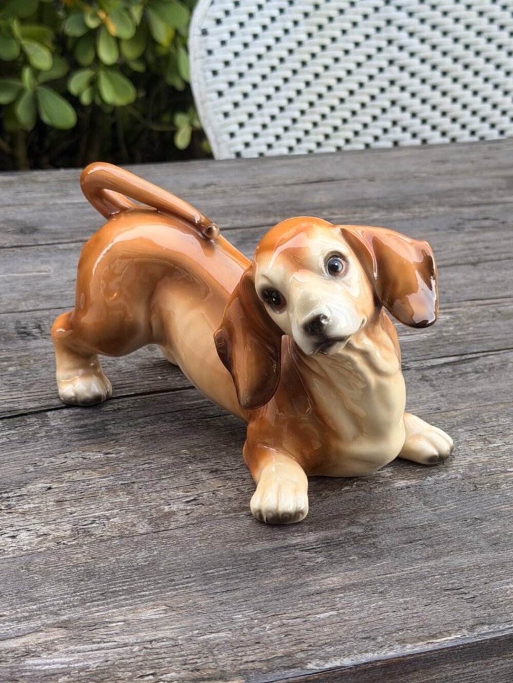 Vintage Large Dachshund Playful Japan Mid-Century Brown Glazed Porcelain Dog - Picture 2 of 14